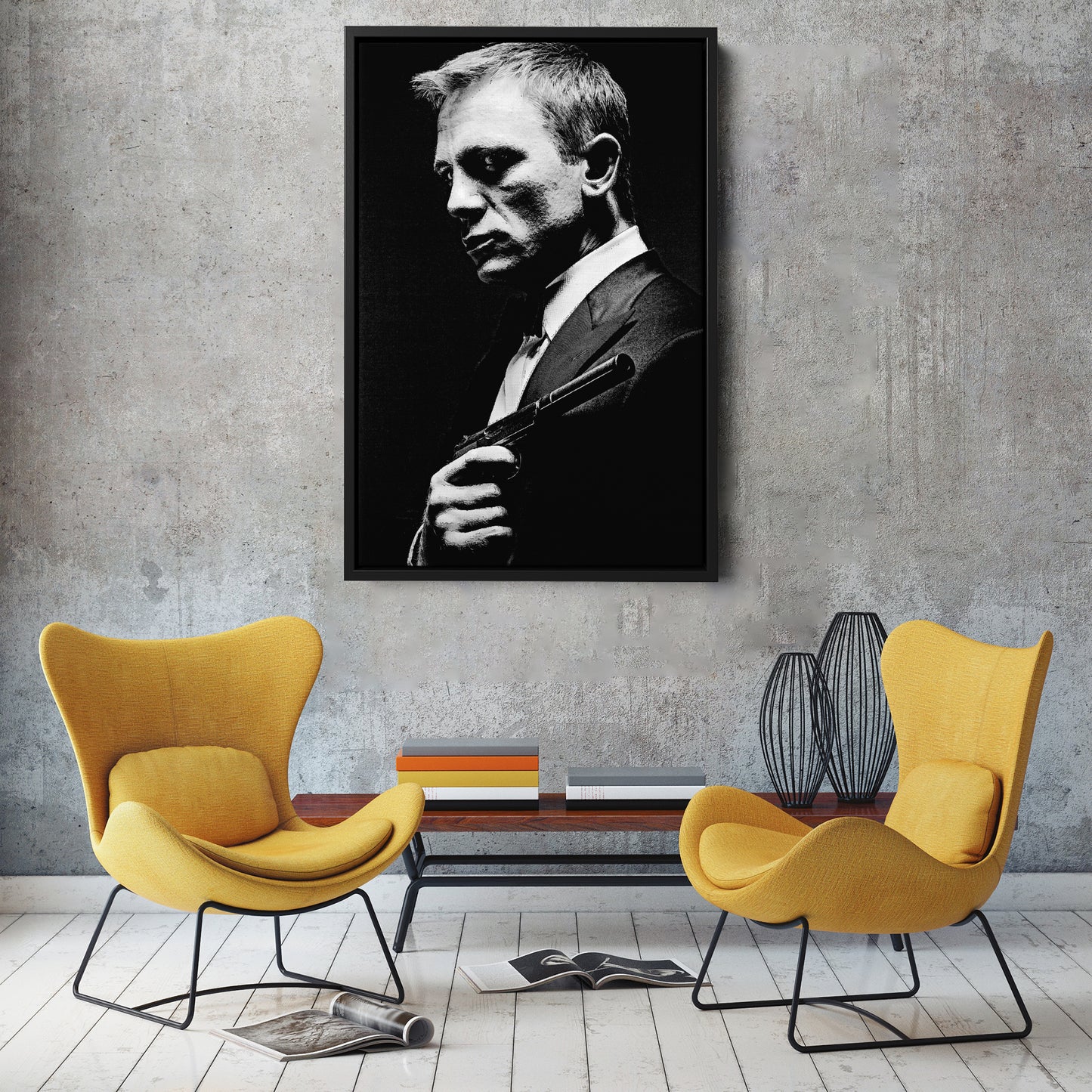 James Bond Black and White Painting Canvas Wall Art – Timeless Spy Decor