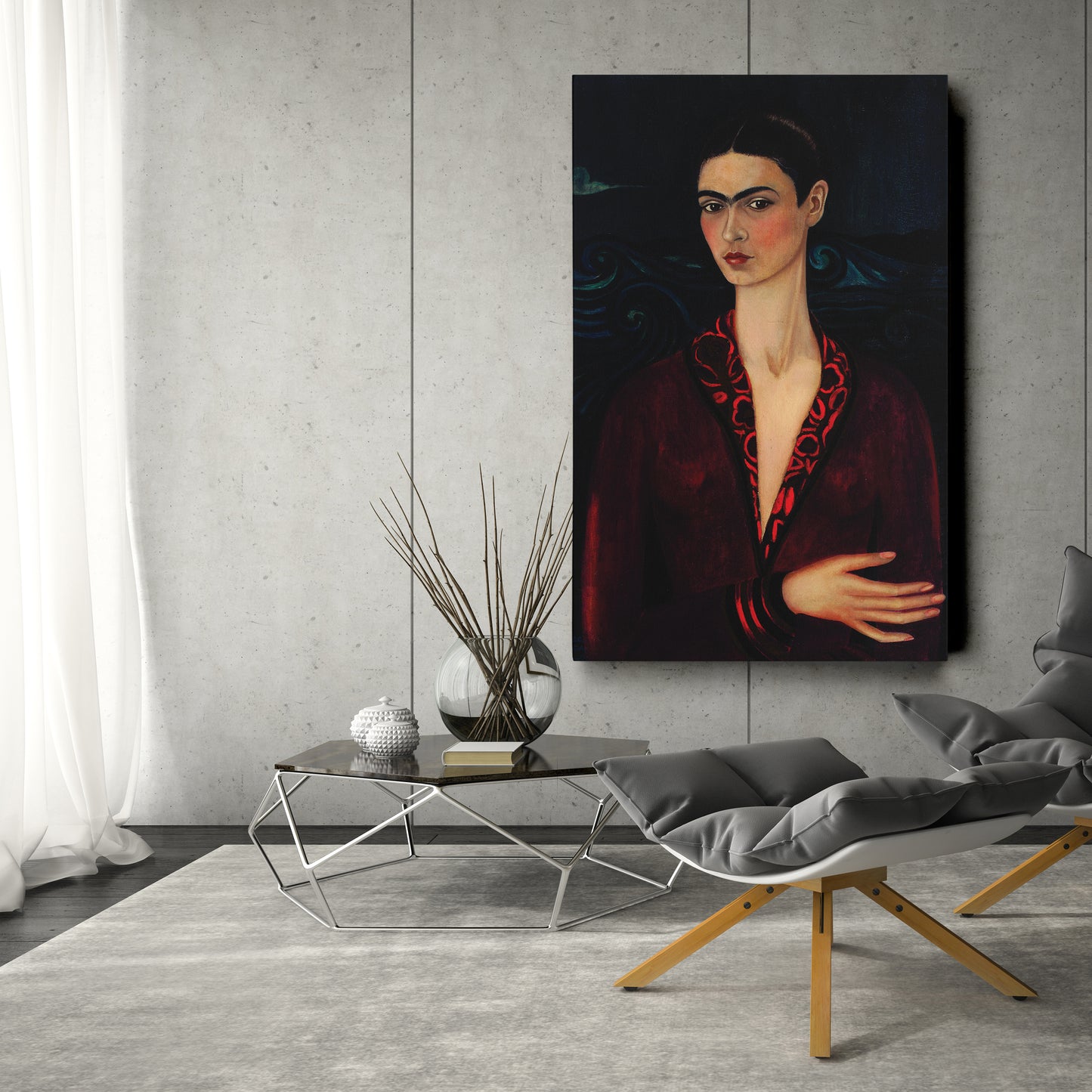 Frida Kahlo Poster with Red Dress Canvas Wall Art Home Decor Framed Art