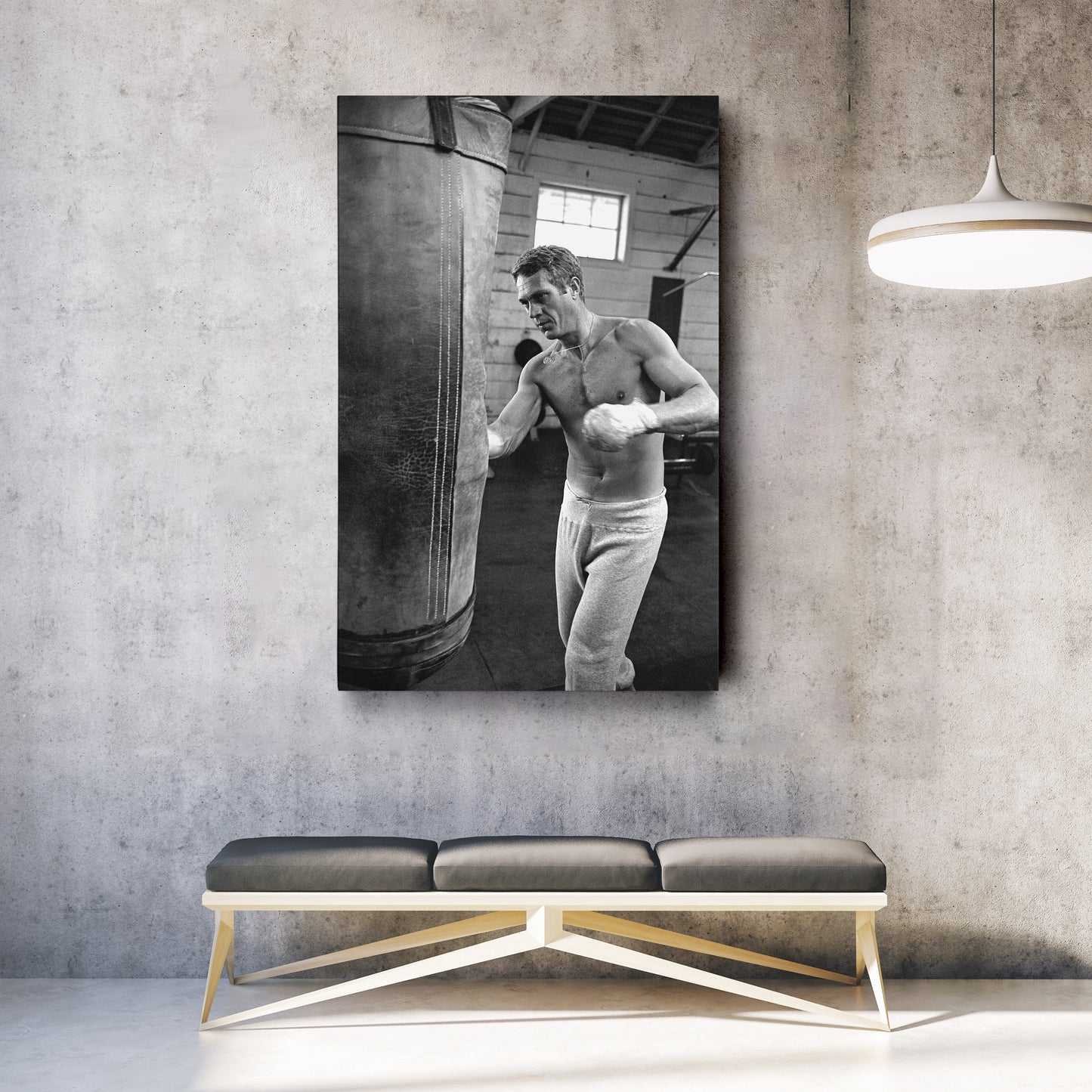 Steve McQueen Boxing Canvas Art – Black and White Training Moment Decor