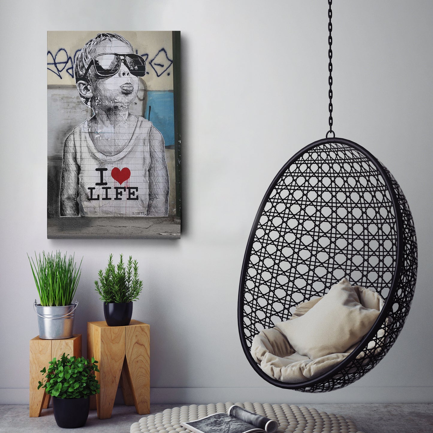 Banksy 'I Love Life' Canvas Print - Framed Wall Art