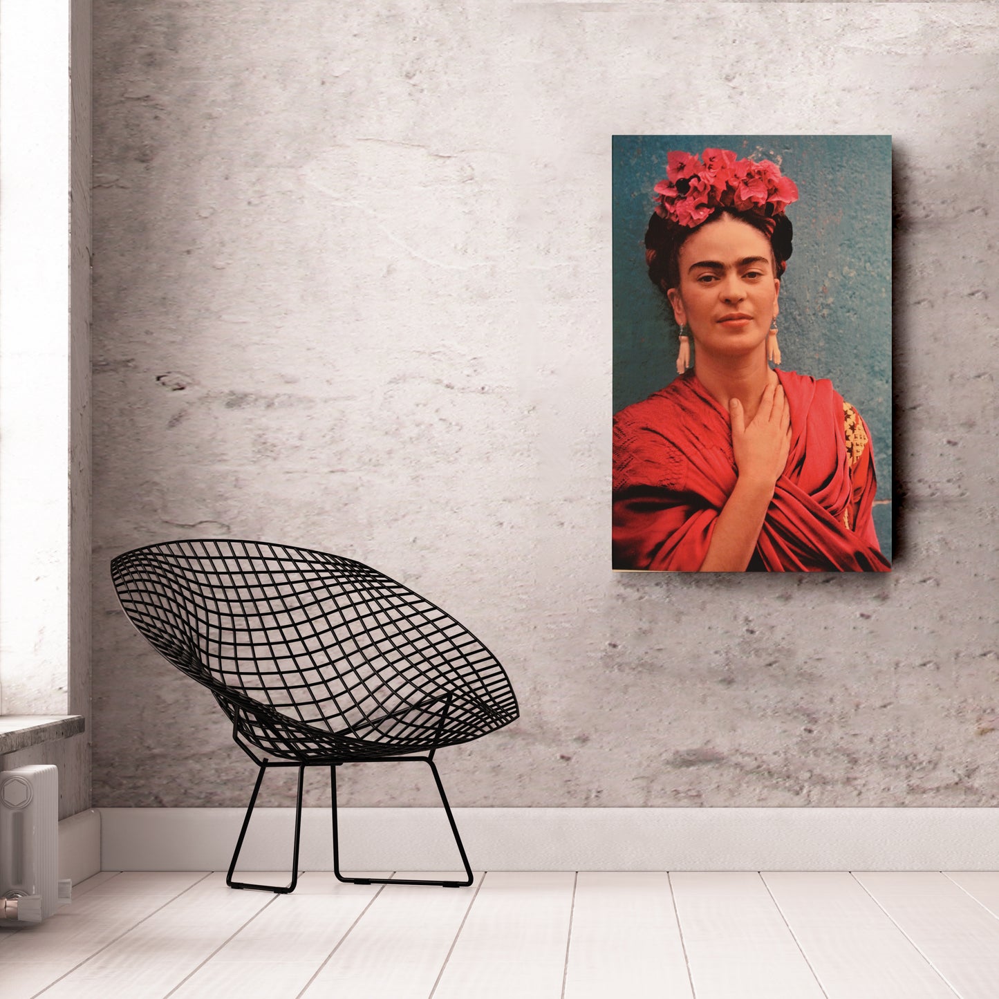 Frida Kahlo Red Dress Canvas Wall Art – Vibrant Painter's Portrait