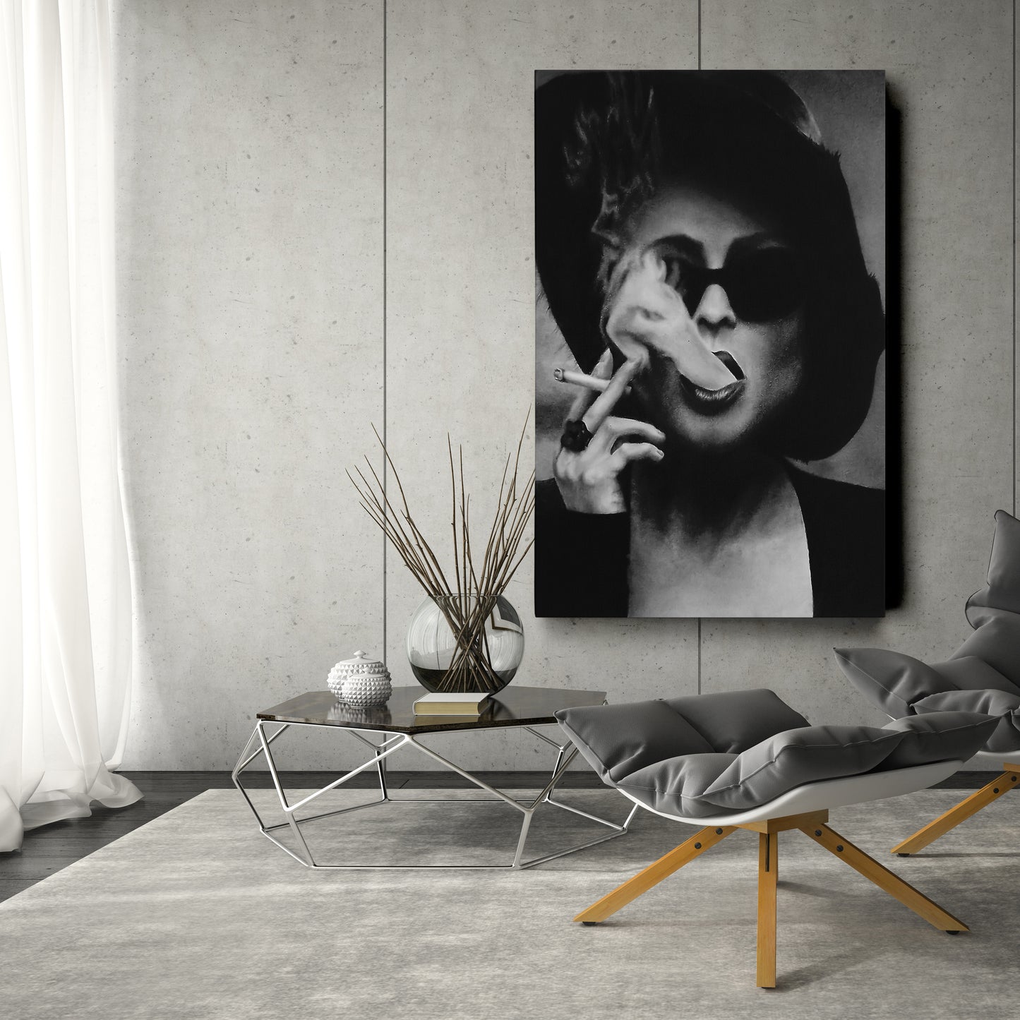 Fight Club Marla Singer Smoking Canvas Wall Art – Movie Scene Poster