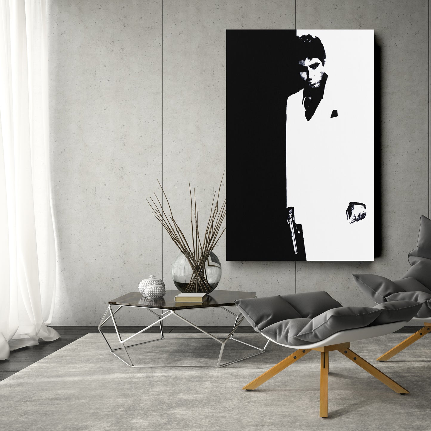 Scarface Al Pacino Black and White Canvas Art – Gangster Film Legend Decor