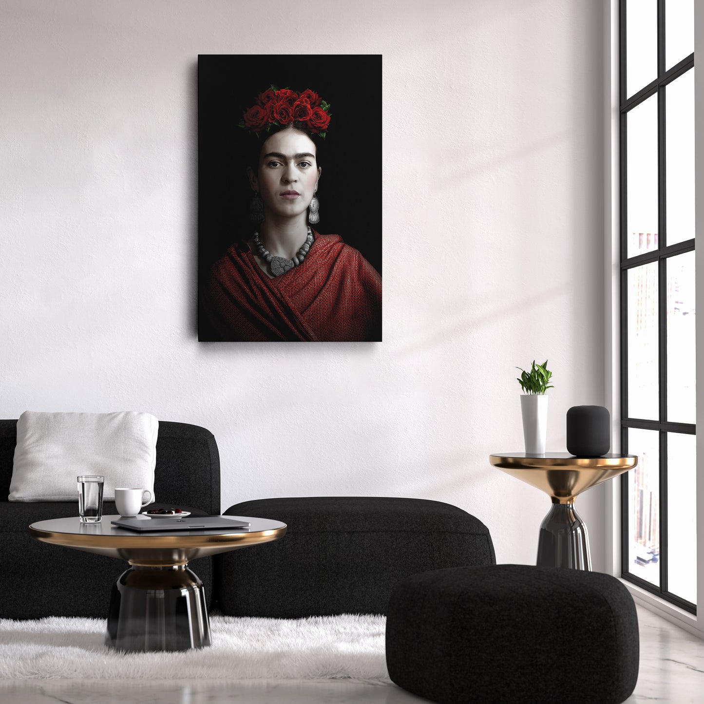 Frida Kahlo Beauty Flower Canvas Wall Art – Artistic Portrait Print