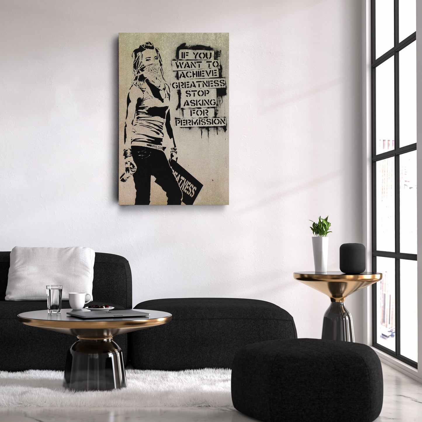 Banksy 'Girl with Quote' Canvas Print - Framed Wall Art
