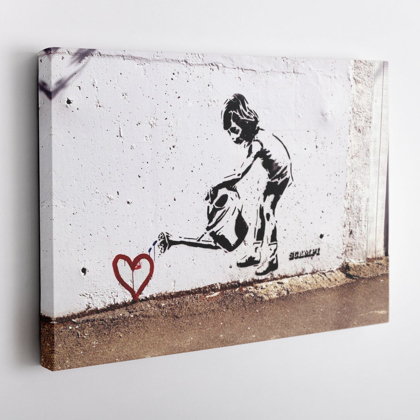 Banksy 'Children Water to Love Heart' Canvas Print - Framed Wall Art