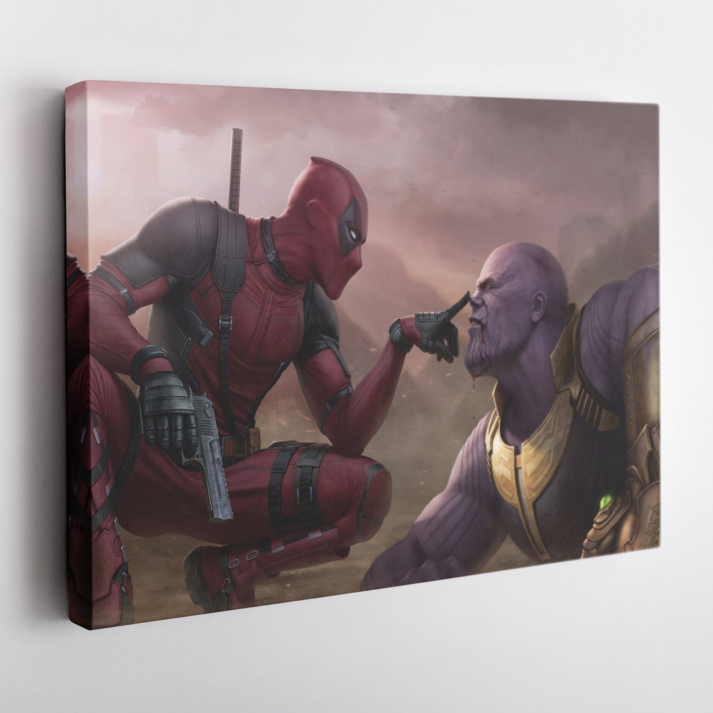 Funny Deadpool & Angry Thanos - Marvel Comics Canvas Wall Art Decor