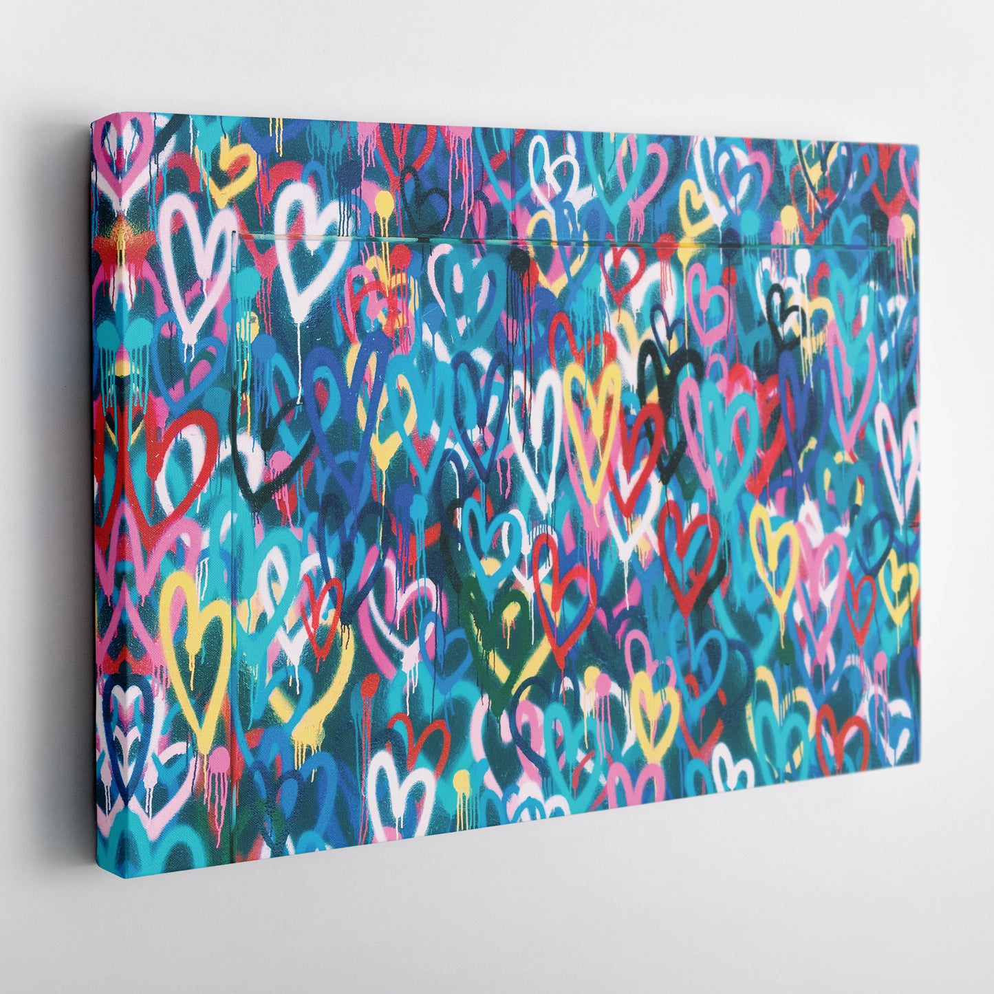 Banksy 'Love Hearts' Graffiti Canvas Print - Framed Wall Art