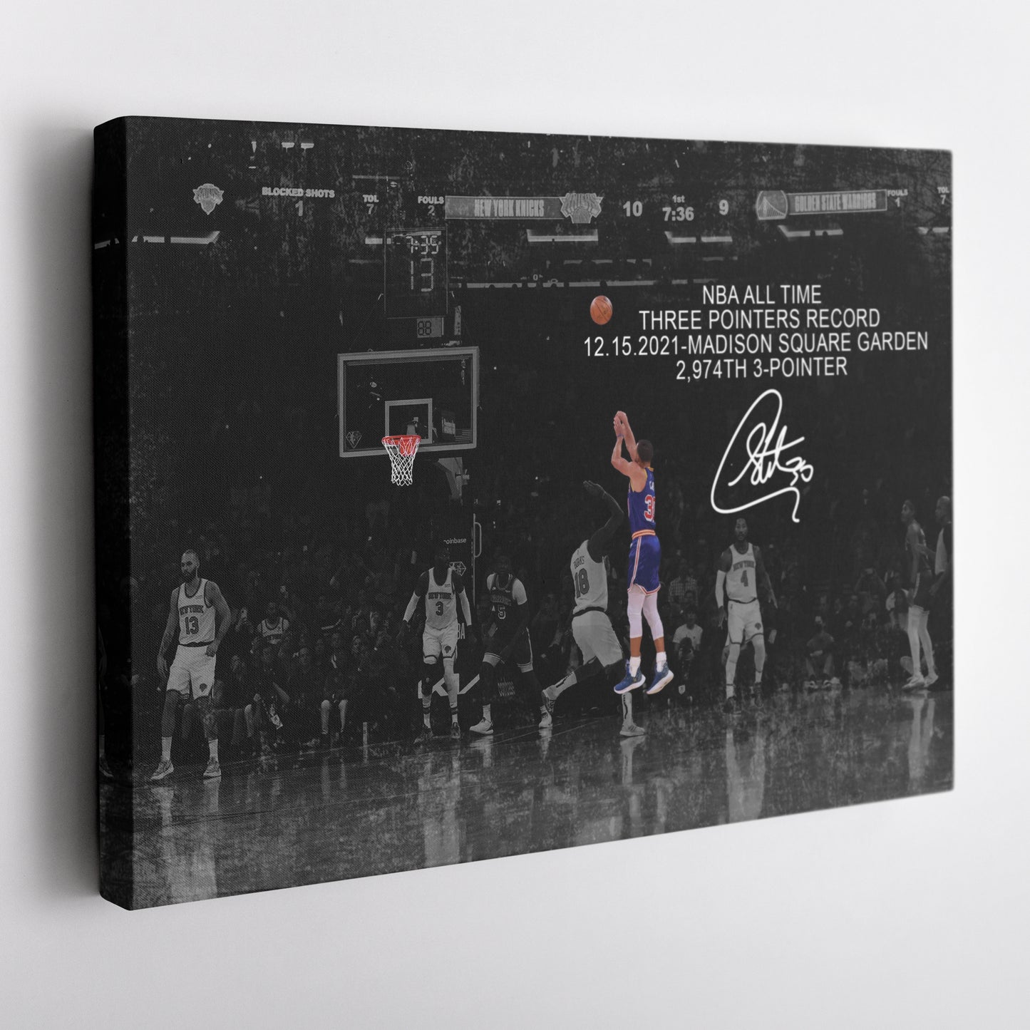 Stephen Curry Record Breaking 3-Pointer Canvas Art - NBA Wall Decor