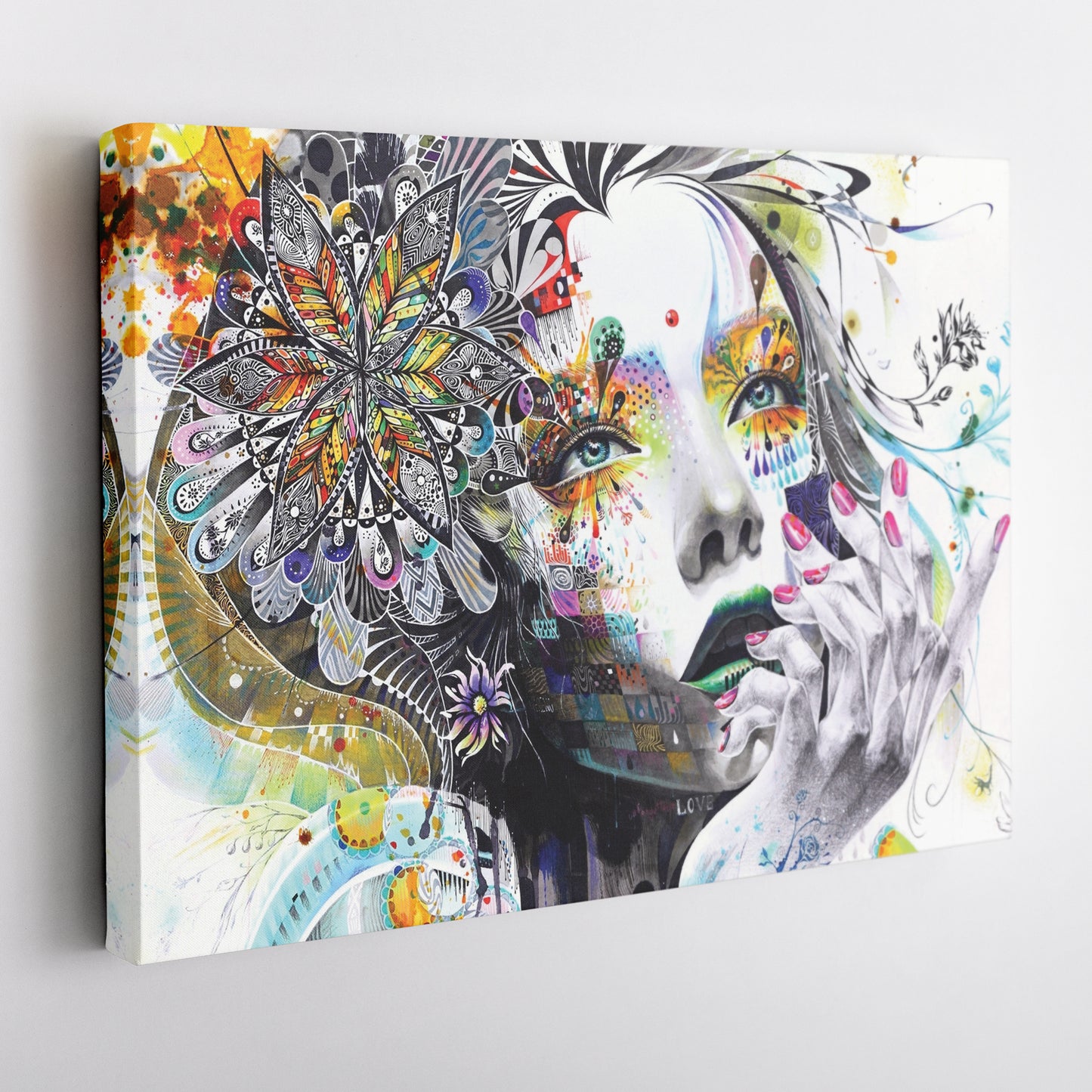 Abstract Painting of Girl with Flowers - Canvas Wall Art Decor