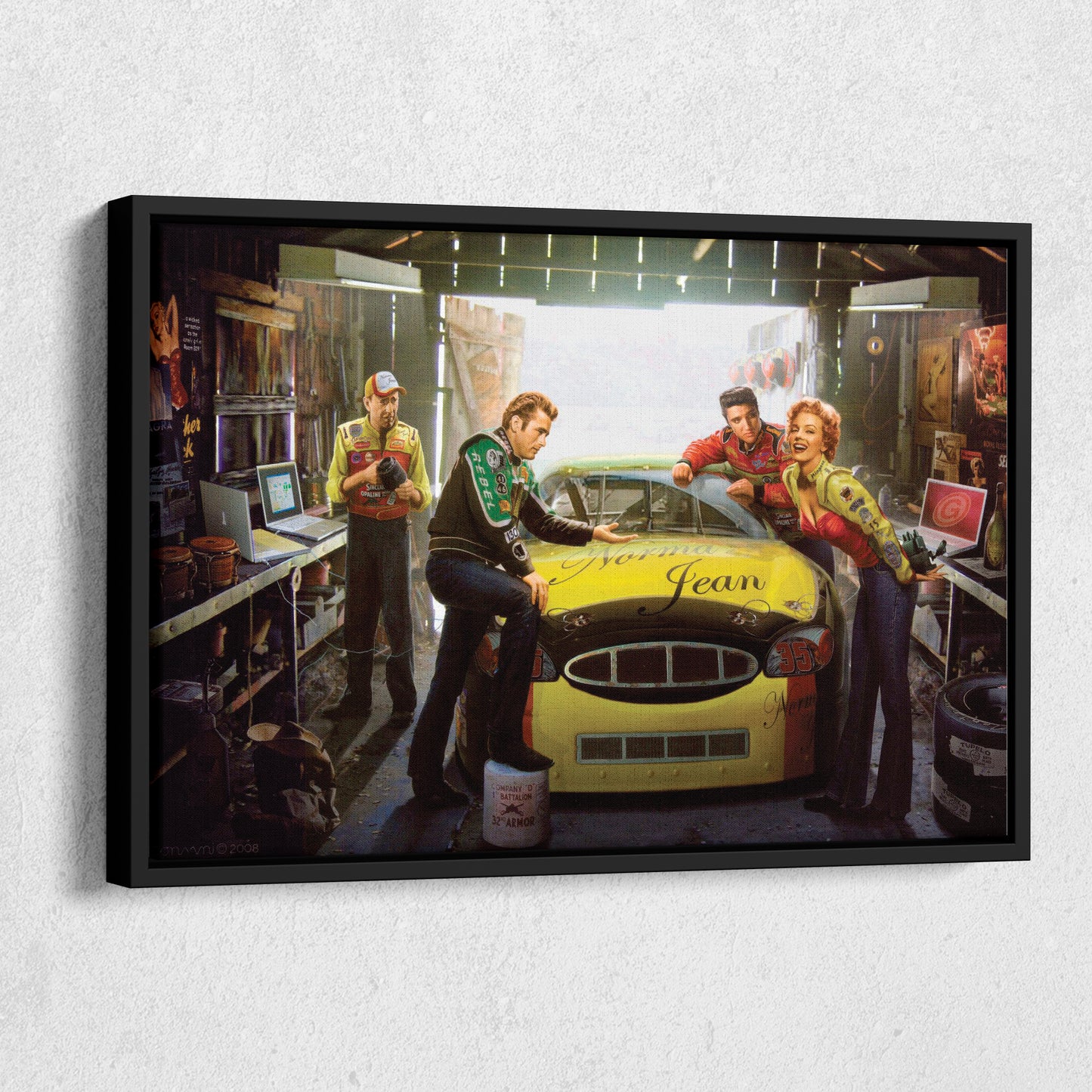 Marilyn Monroe, Elvis Presley & James Dean - Racing Car Canvas Wall Art Decor