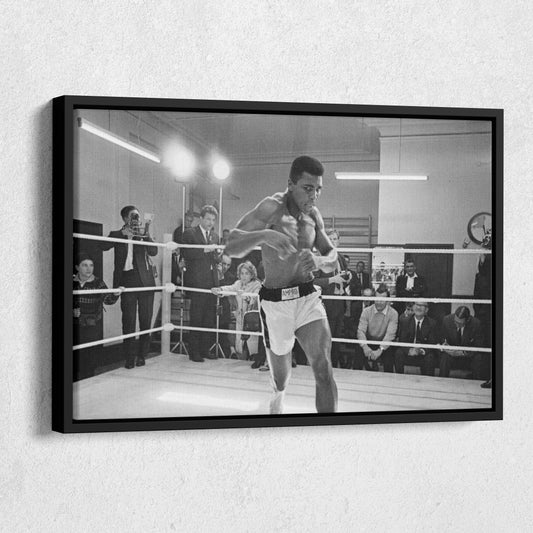 Muhammad Ali Training Canvas Art – Boxing Champion Black and White Decor