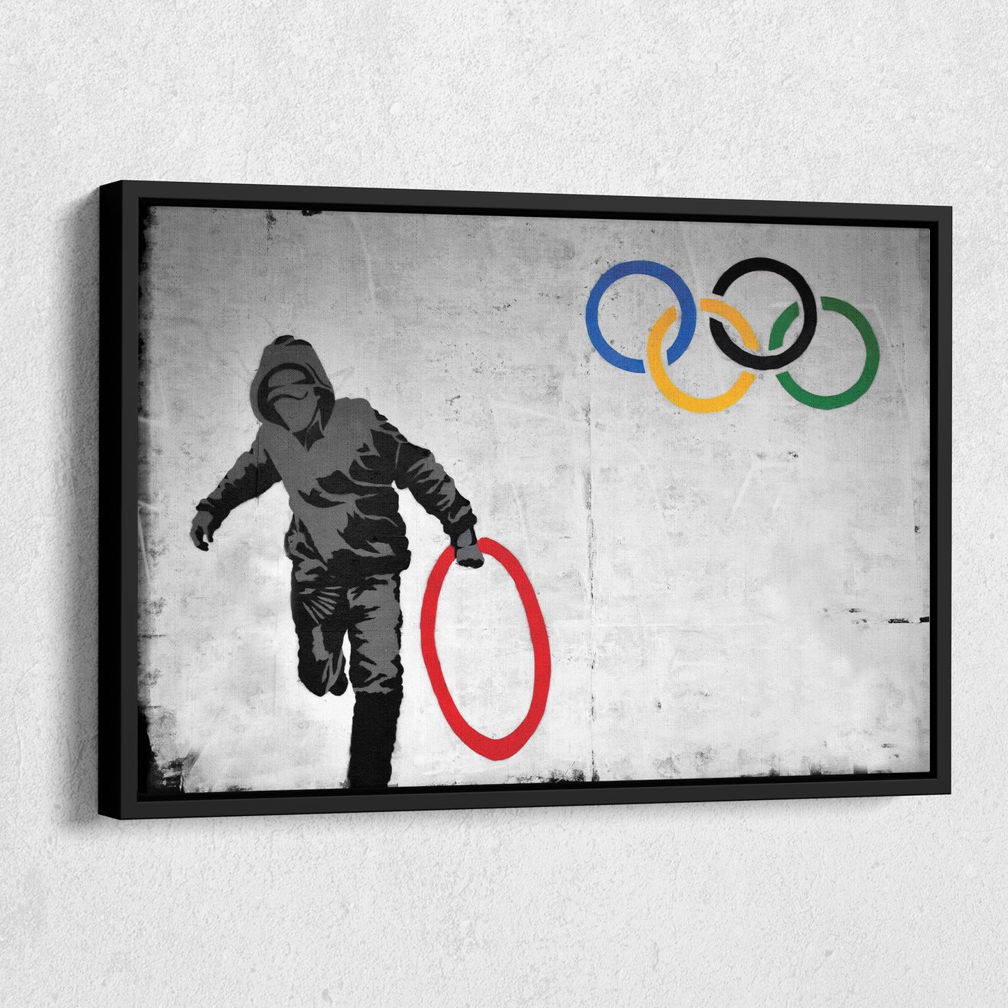Banksy 'Olympic Ring' Canvas Print - Framed Wall Art
