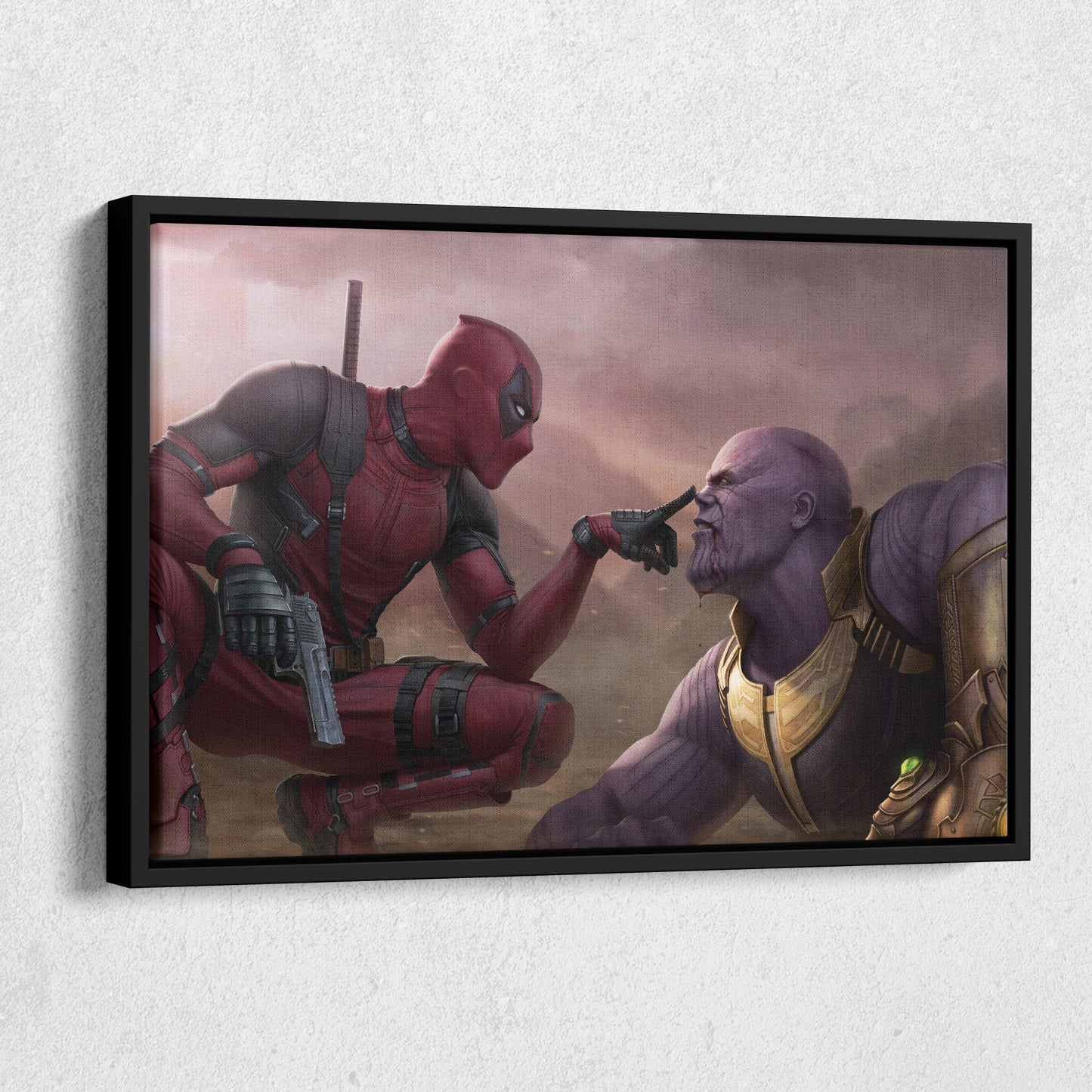 Funny Deadpool & Angry Thanos - Marvel Comics Canvas Wall Art Decor