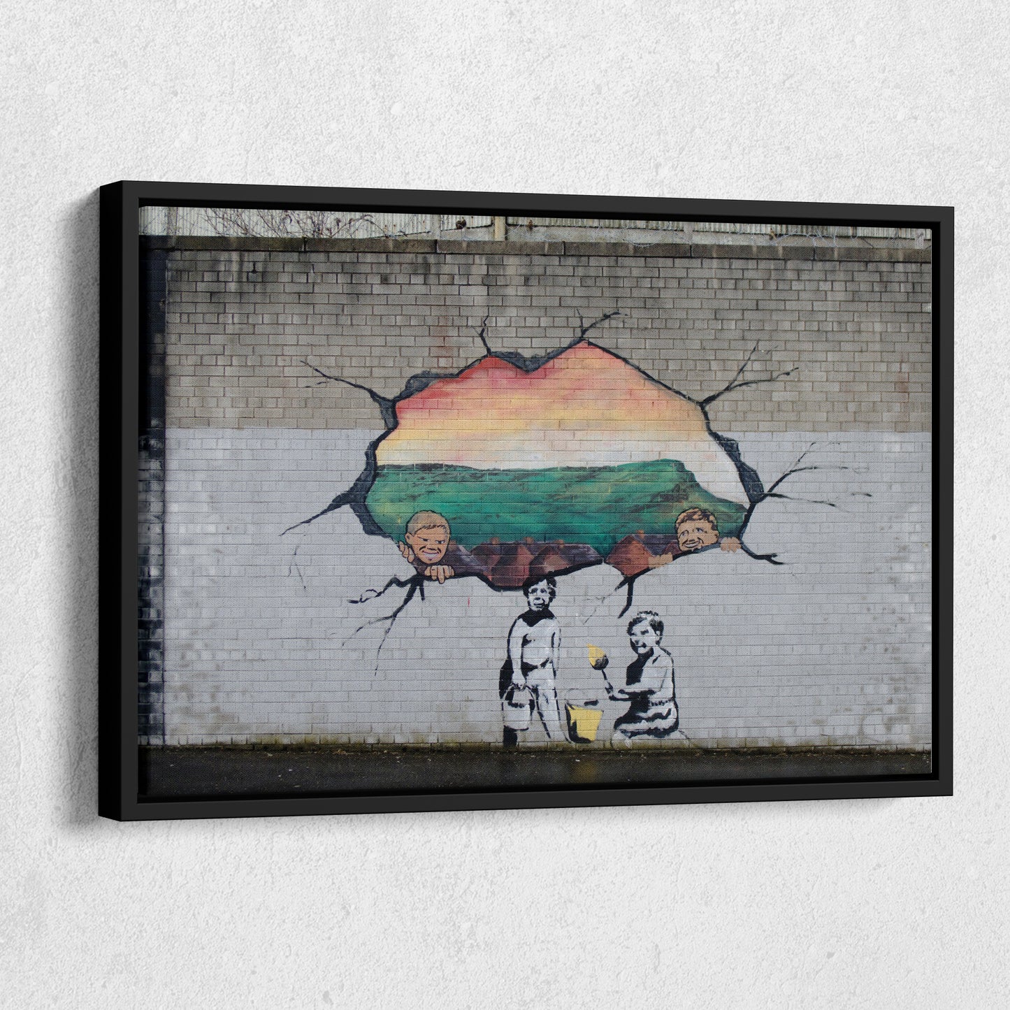 Banksy 'Graffiti Hole Wall' Canvas Print - Framed Wall Art