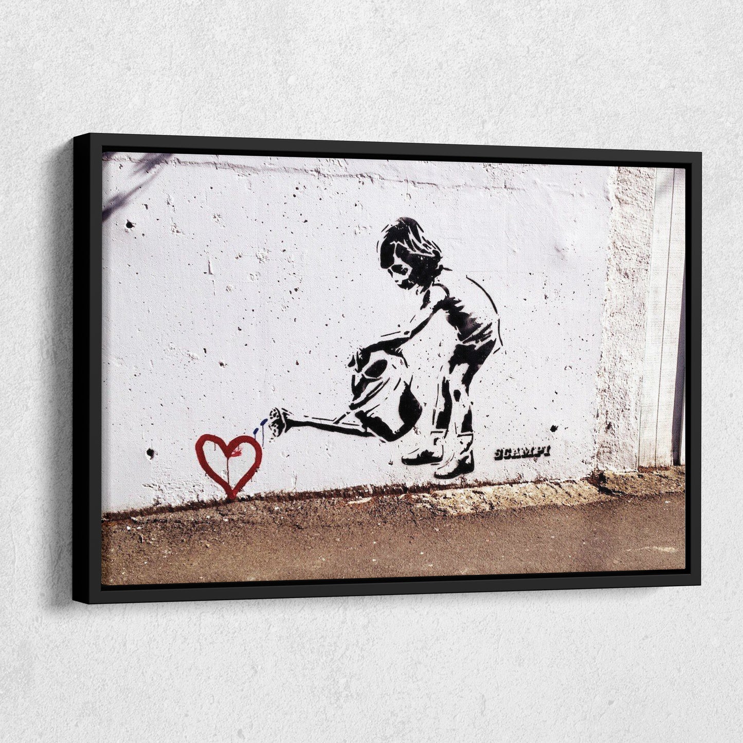 Banksy 'Children Water to Love Heart' Canvas Print - Framed Wall Art