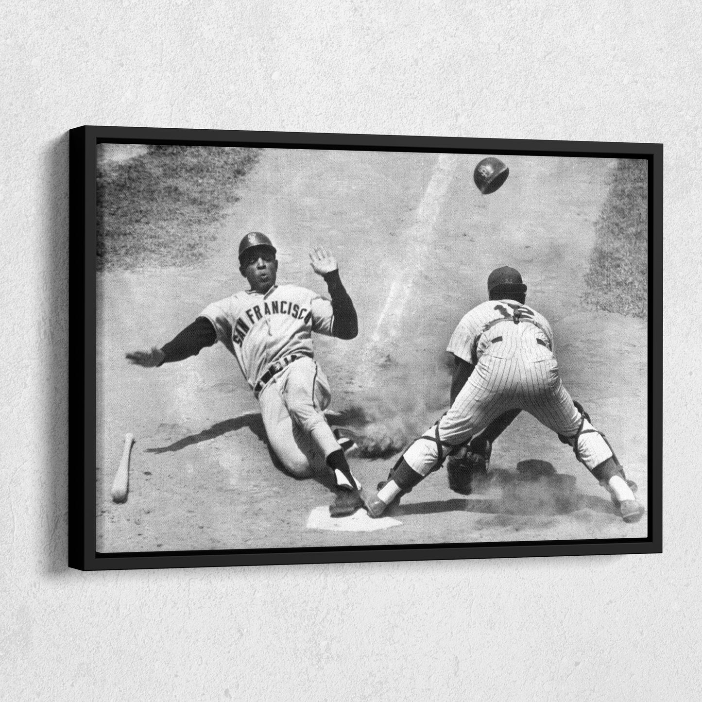 Willie Mays Sliding into Home Plate Canvas Art - MLB Baseball Wall Decor