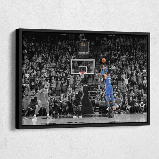 Russell Westbrook Buzzer Beater Canvas Art - NBA Thunder vs. Kings