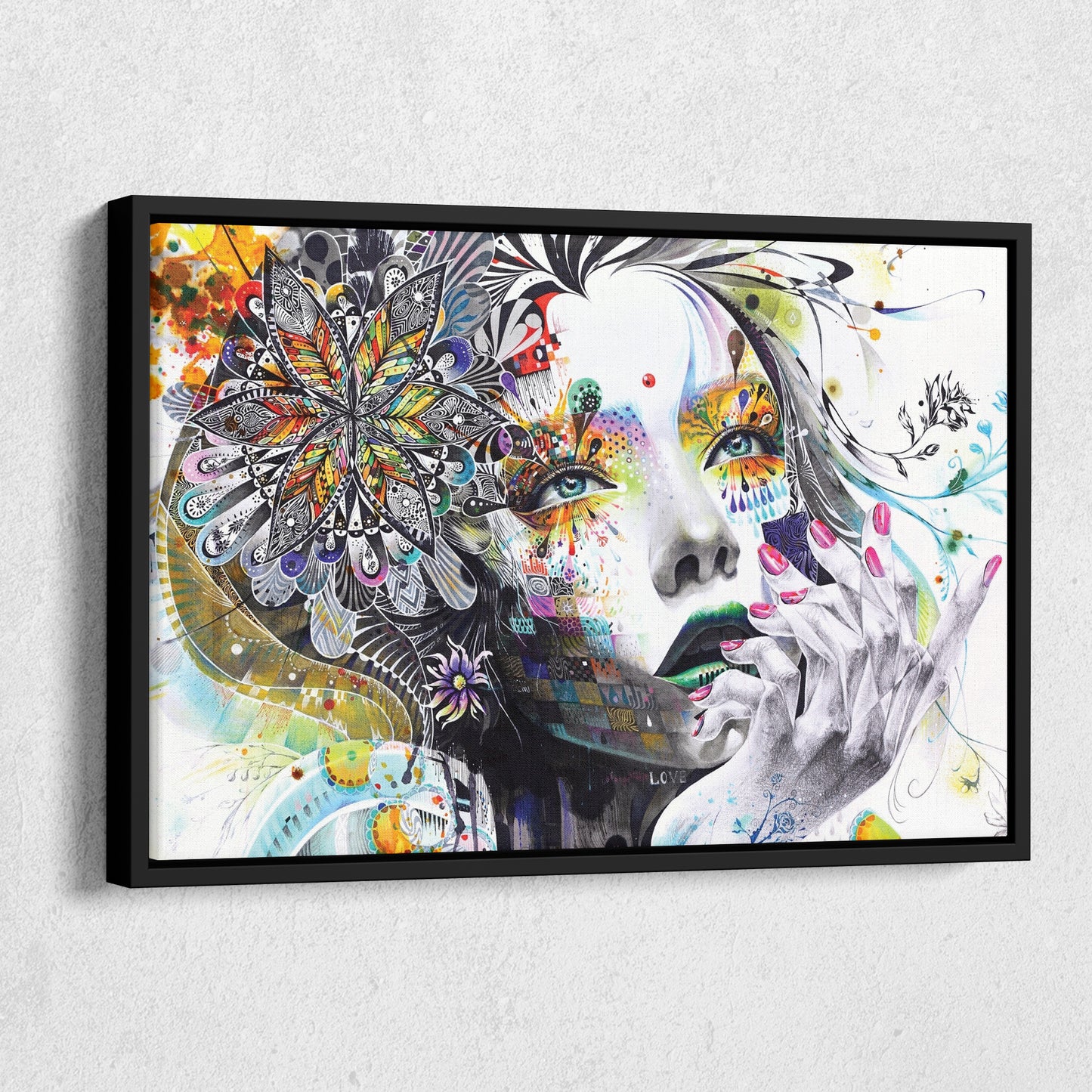 Abstract Painting of Girl with Flowers - Canvas Wall Art Decor