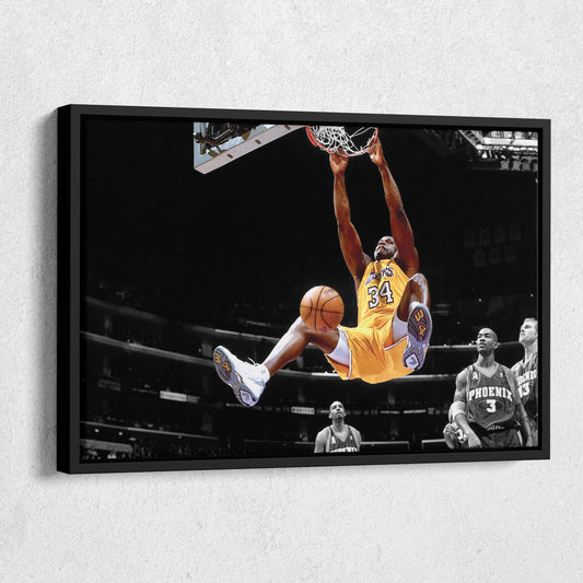 Shaquille O'Neal Dunking Canvas Art - NBA Lakers Sports Poster