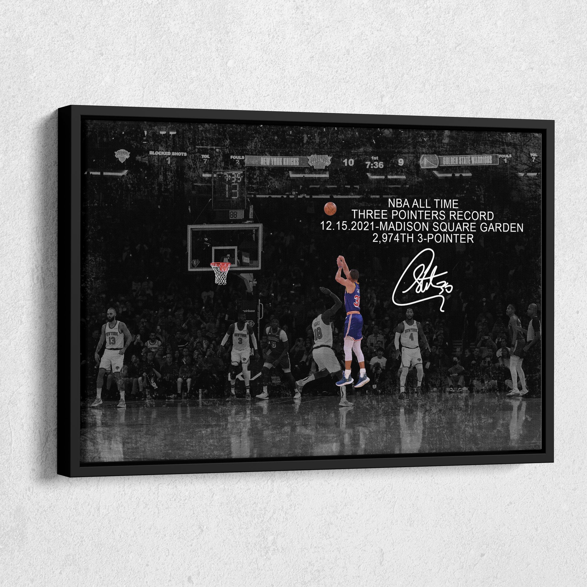 Stephen Curry Record Breaking 3-Pointer Canvas Art - NBA Wall Decor