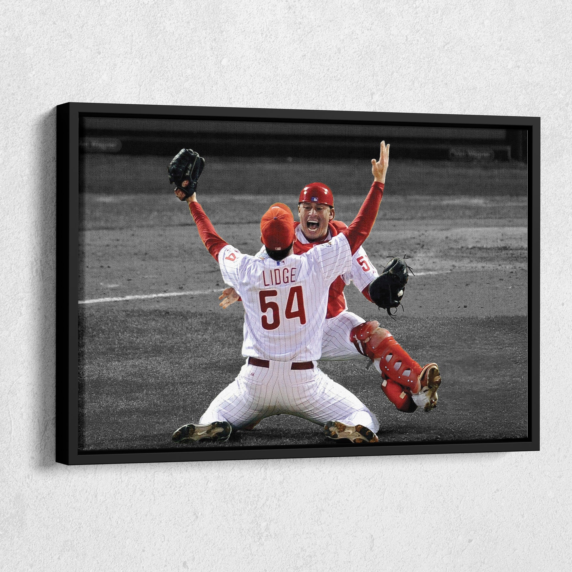Brad Lidge & Carlos Ruiz Celebrate World Series Victory Canvas Wall Art Decor - MLB Sports Poster