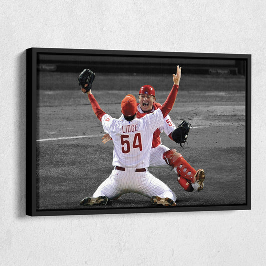 Brad Lidge & Carlos Ruiz Celebrate World Series Victory Canvas Wall Art Decor - MLB Sports Poster