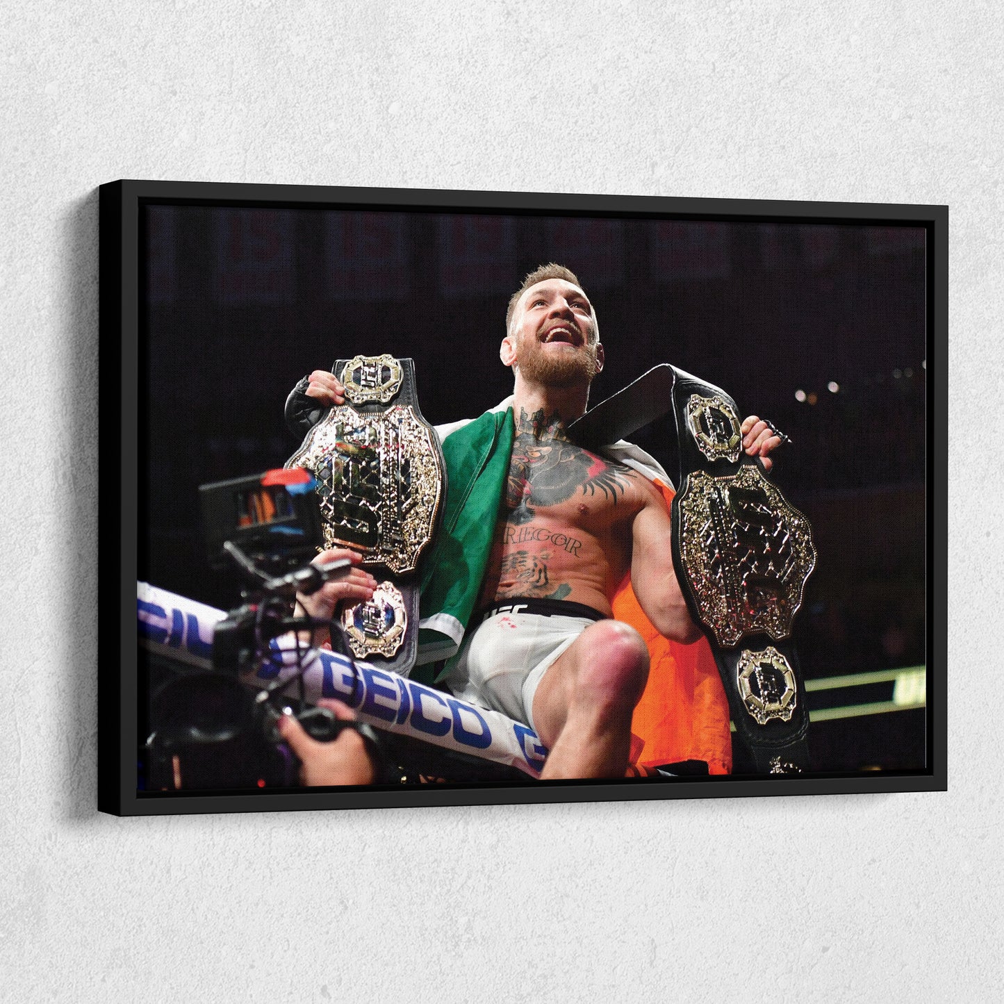Conor McGregor Celebrating with Belts Canvas Wall Art Decor - UFC Victory Poster