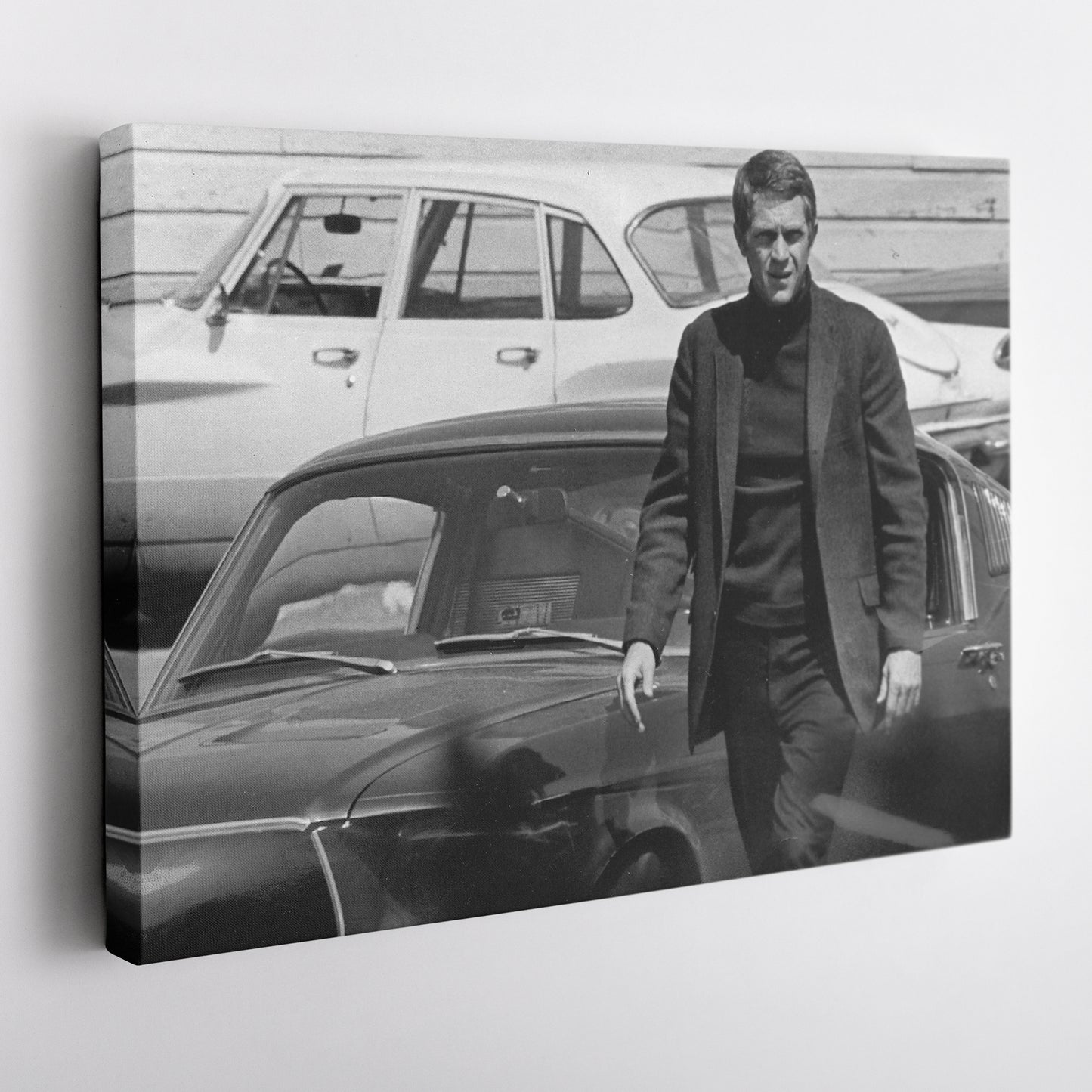 Steve McQueen Hollywood Icon Canvas Wall Art – Black and White Decor