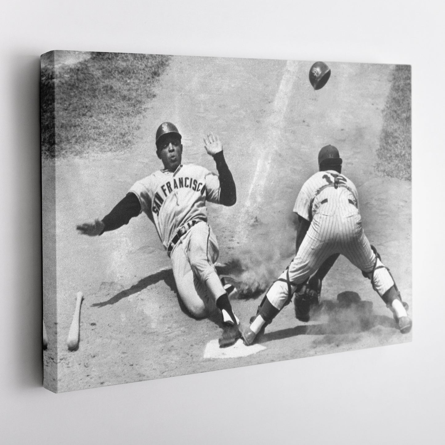 Willie Mays Sliding into Home Plate Canvas Art - MLB Baseball Wall Decor