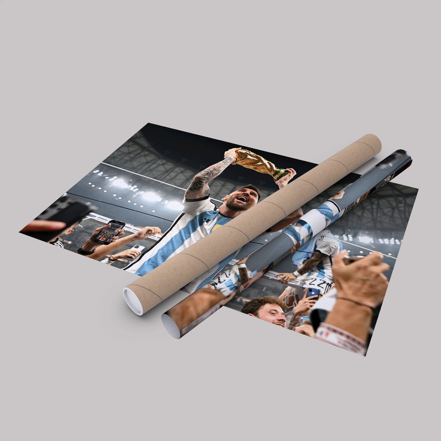 Lionel Messi Historic World Cup Trophy Canvas Art - Soccer Wall Decor Poster