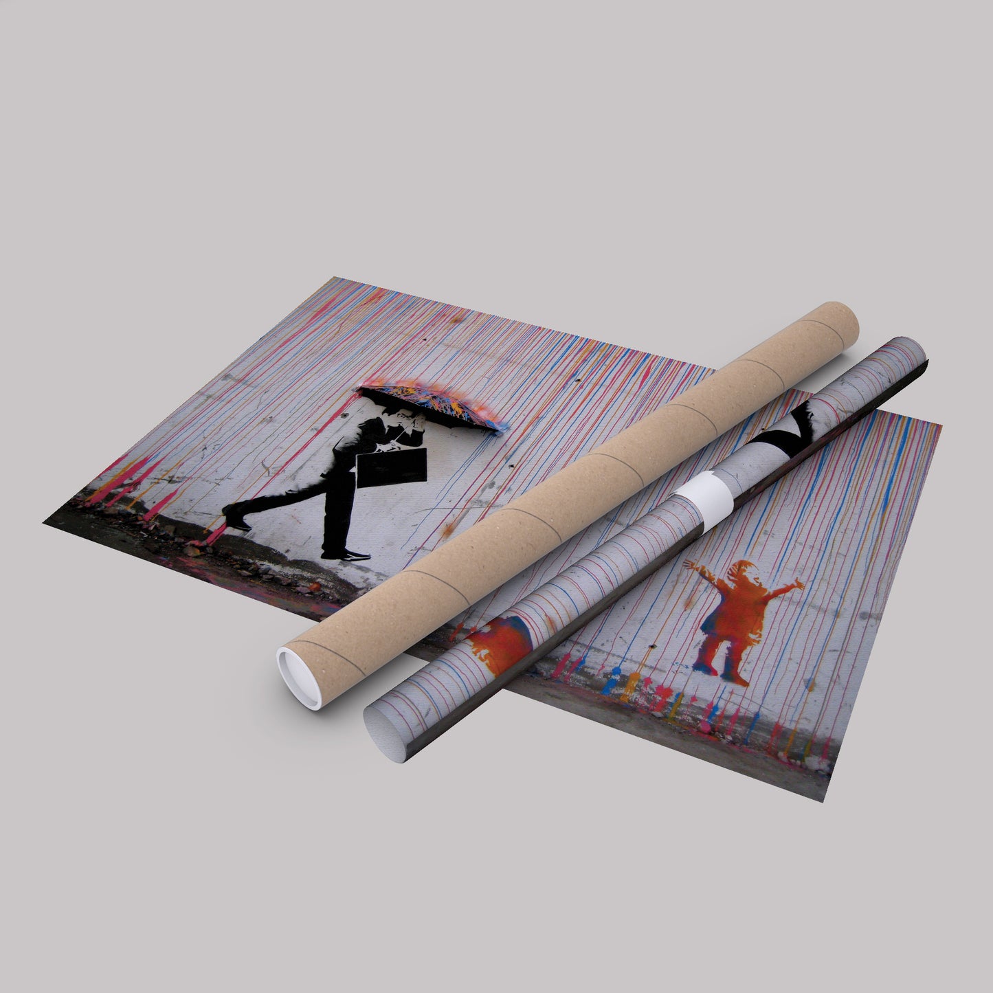 Banksy 'Raining Paint' Minimalist Canvas Print - Framed Wall Art