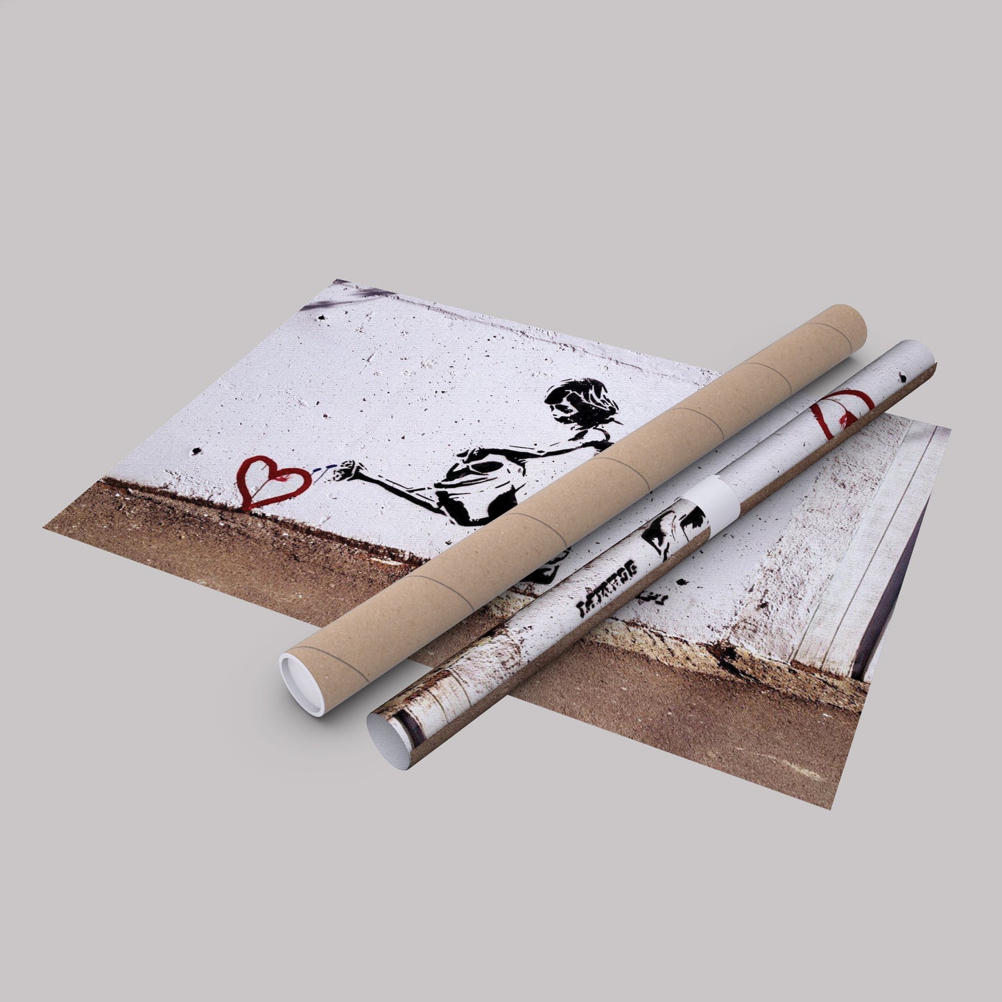 Banksy 'Children Water to Love Heart' Canvas Print - Framed Wall Art