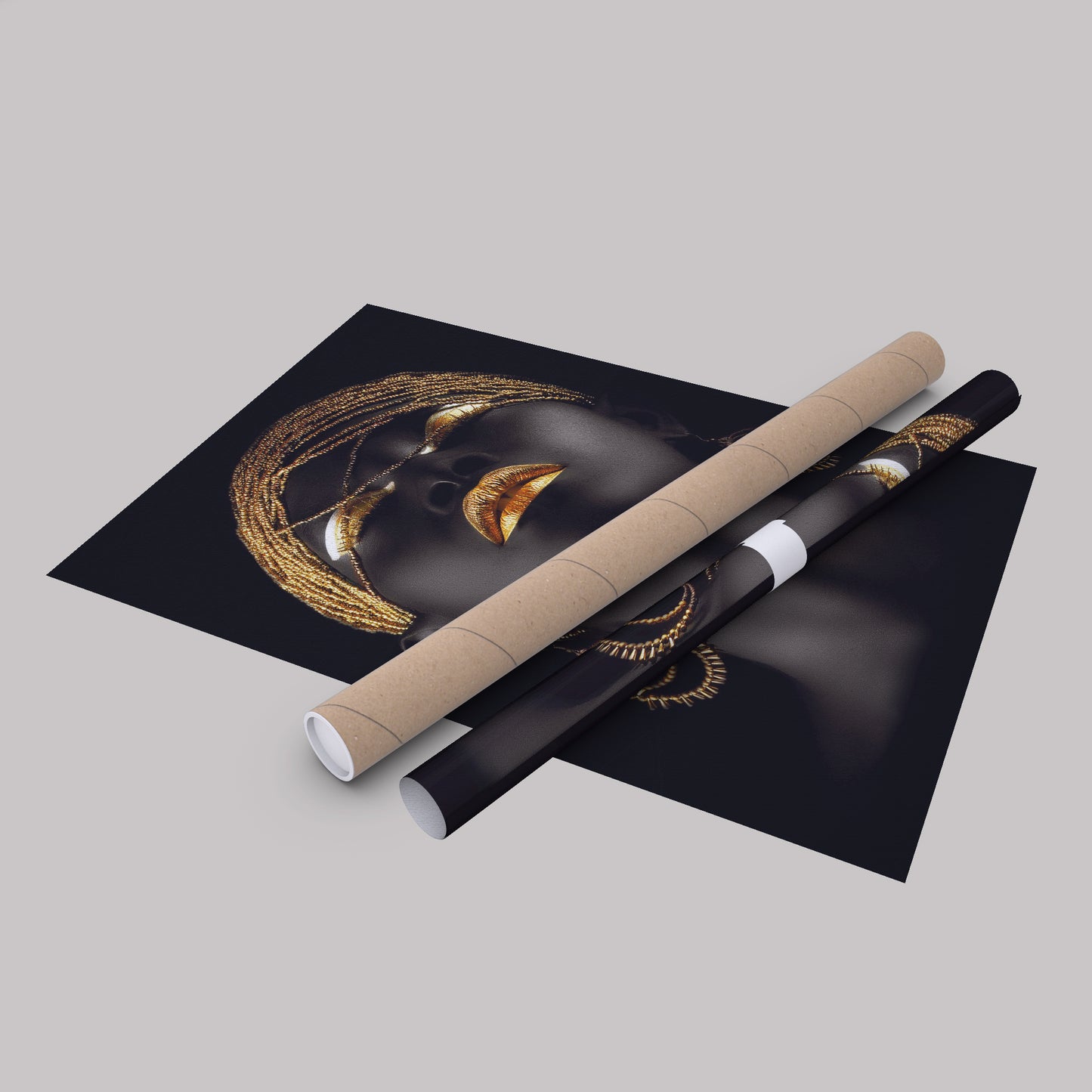 Beautiful African Woman with Golden Hair & Lips - Canvas Wall Art Decor