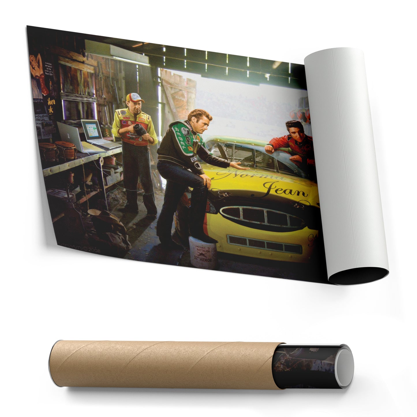 Marilyn Monroe, Elvis Presley & James Dean - Racing Car Canvas Wall Art Decor