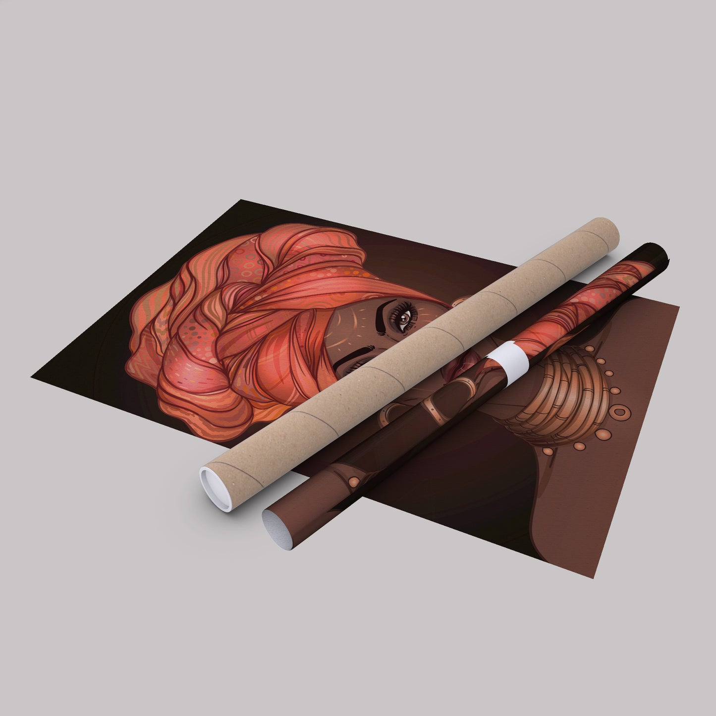 African American Woman with Glossy Lips & Turban - Canvas Wall Art