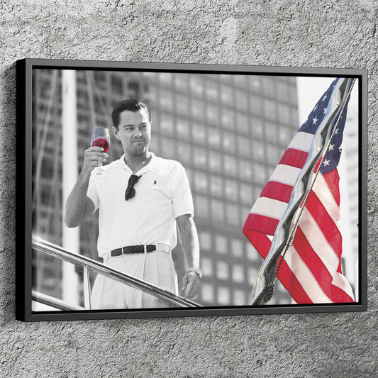 The Wolf of Wall Street with American Flag Canvas Wall Art Home Decor Framed Art