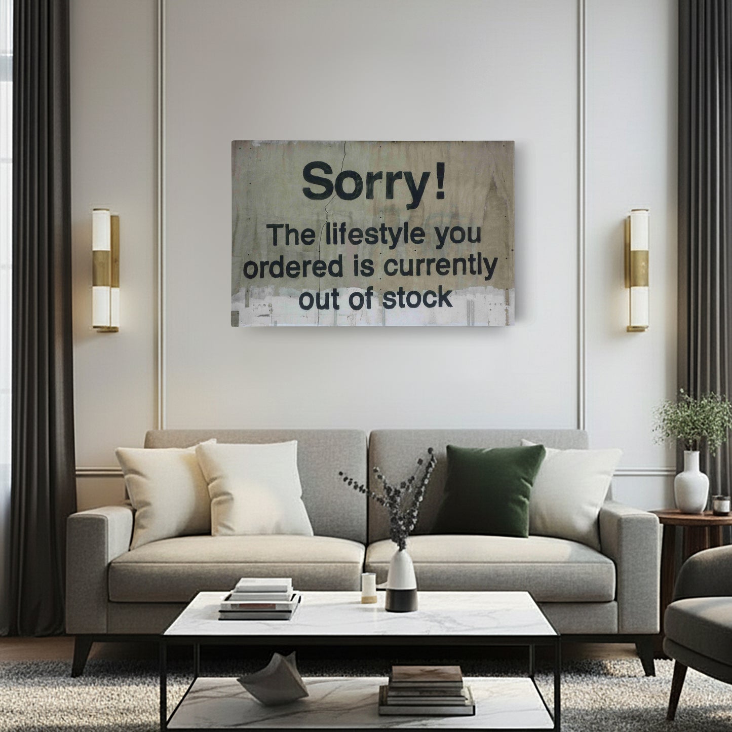 Banksy 'Out of Stock' Quote Canvas Print - Framed Wall Art