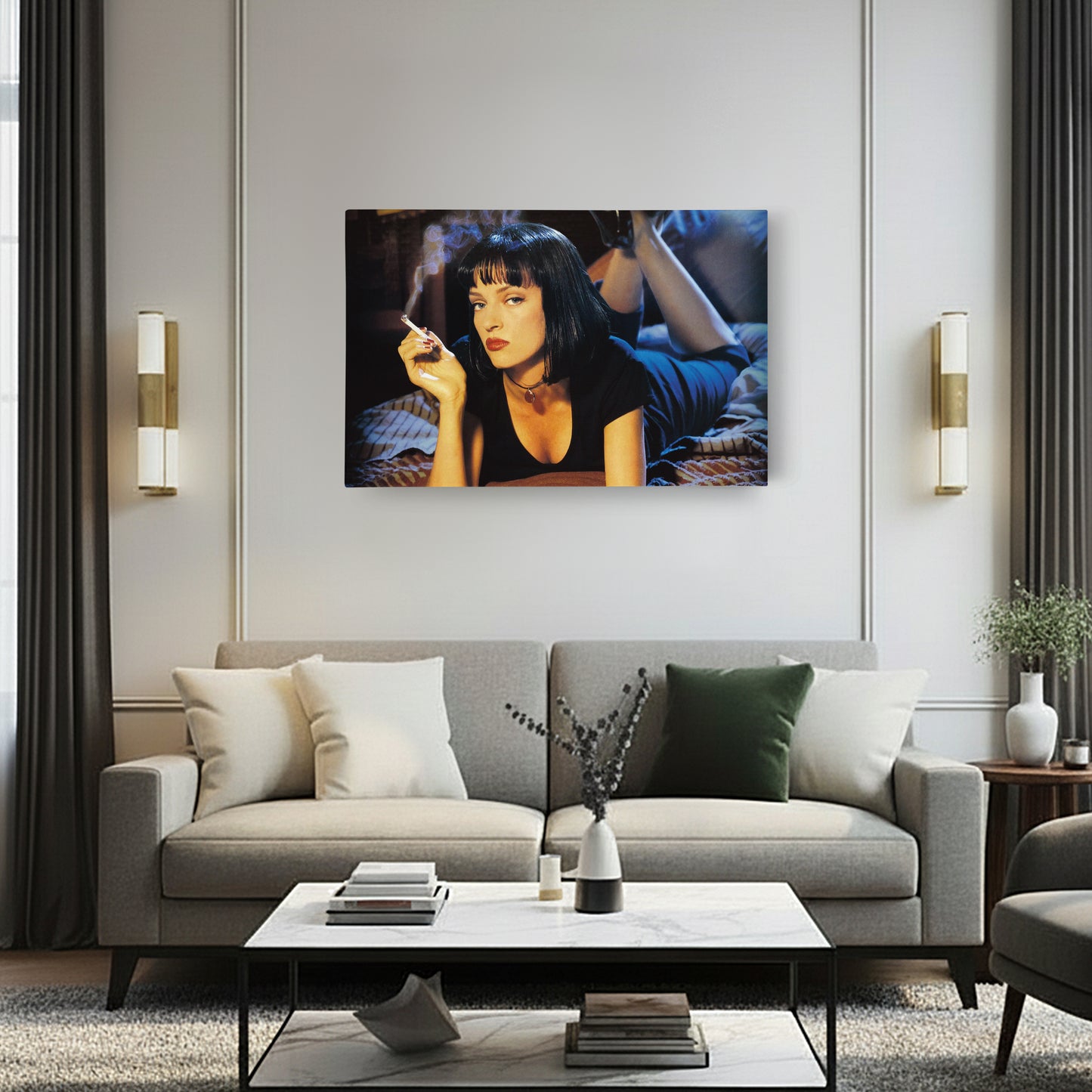 Uma Thurman Smoking Pulp Fiction Canvas Art – Legendary Movie Star Decor