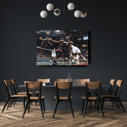 Dwayne Wade and LeBron James Dunk Canvas Wall Art – NBA Action Poster