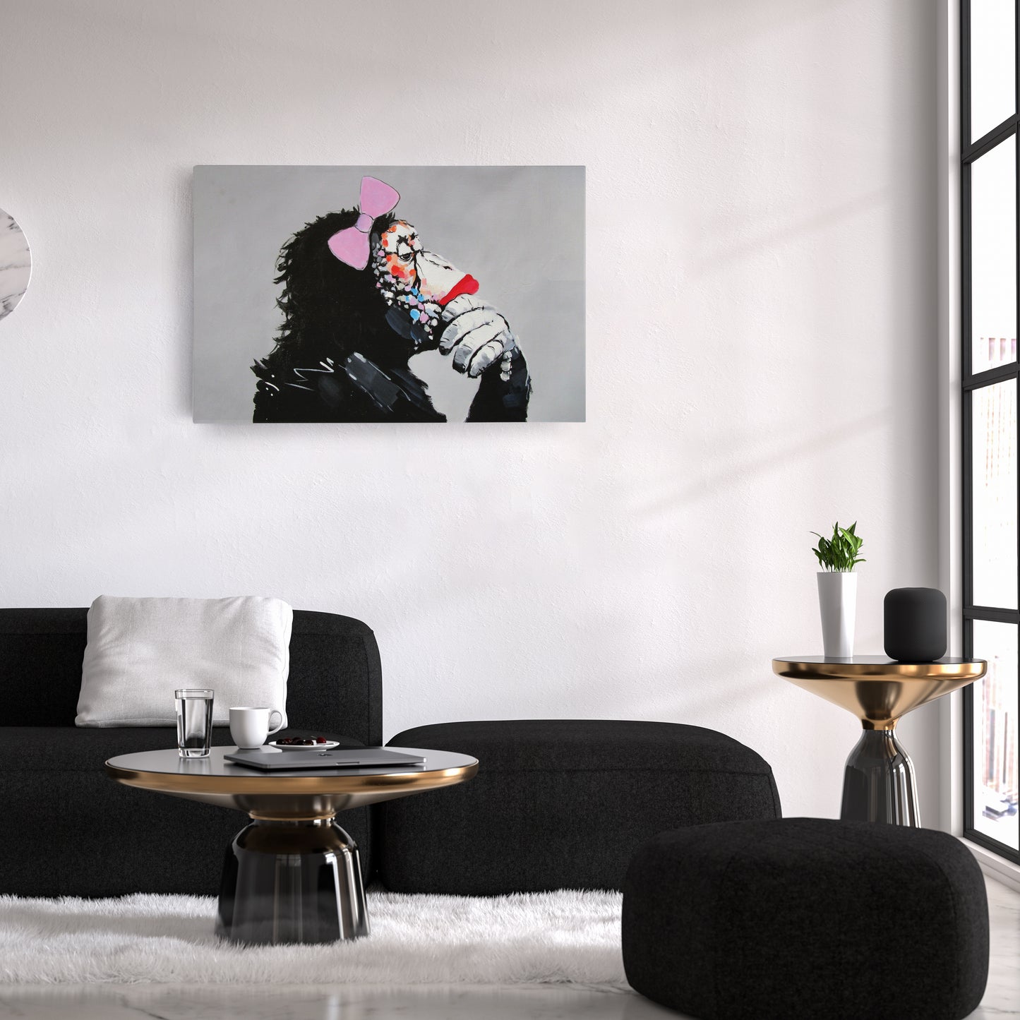 Banksy 'Female Monkey' Canvas Print - Framed Wall Art