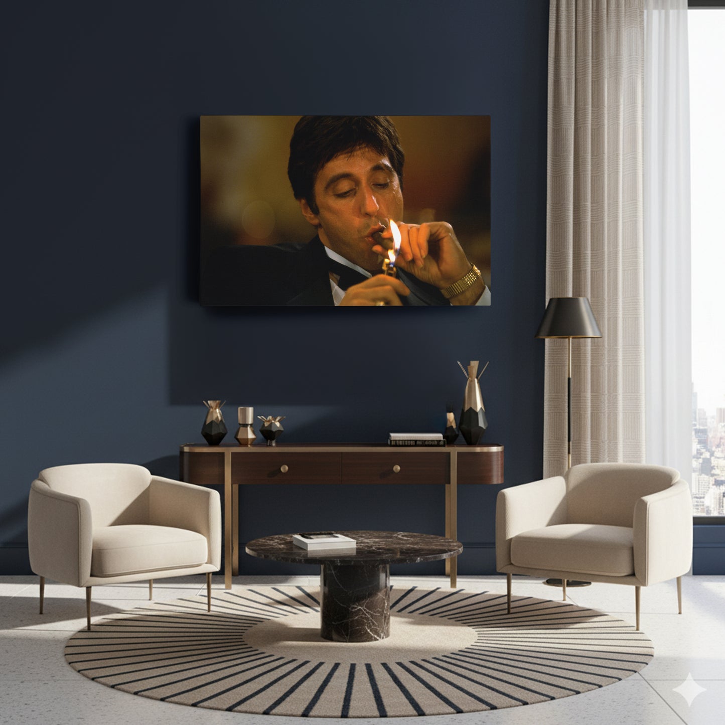 Scarface Tony Montana Smoking Canvas Art – Iconic Movie Character Decor