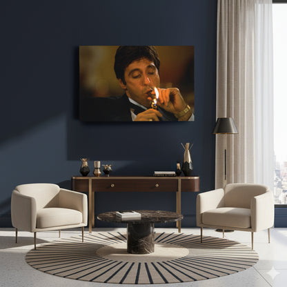 Scarface Tony Montana Smoking Canvas Art – Iconic Movie Character Decor