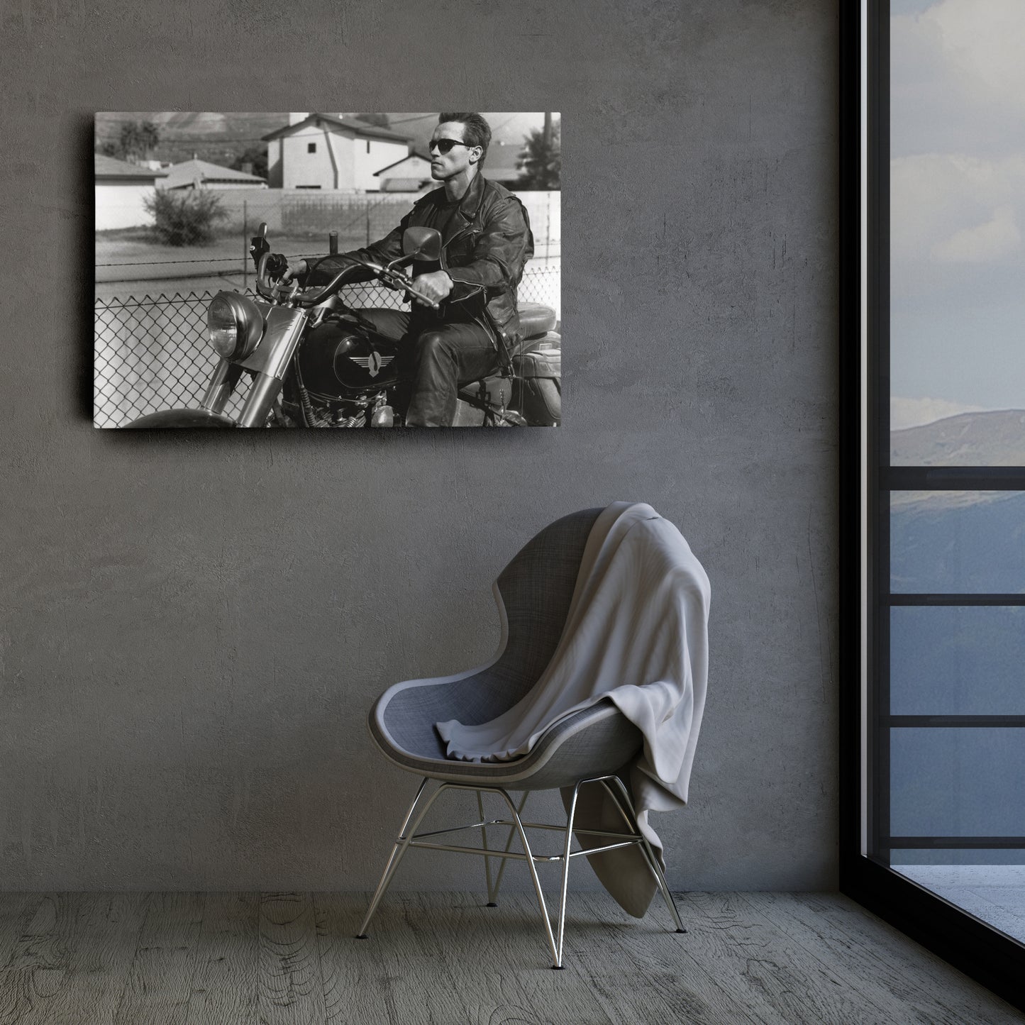 Arnold Schwarzenegger Terminator Movie Scene Canvas Print – Motorcycle Wall Art for Home & Office Decor
