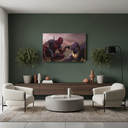 Funny Deadpool & Angry Thanos - Marvel Comics Canvas Wall Art Decor