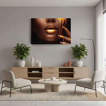 Dripping Gold Lips - Canvas Wall Art Decor