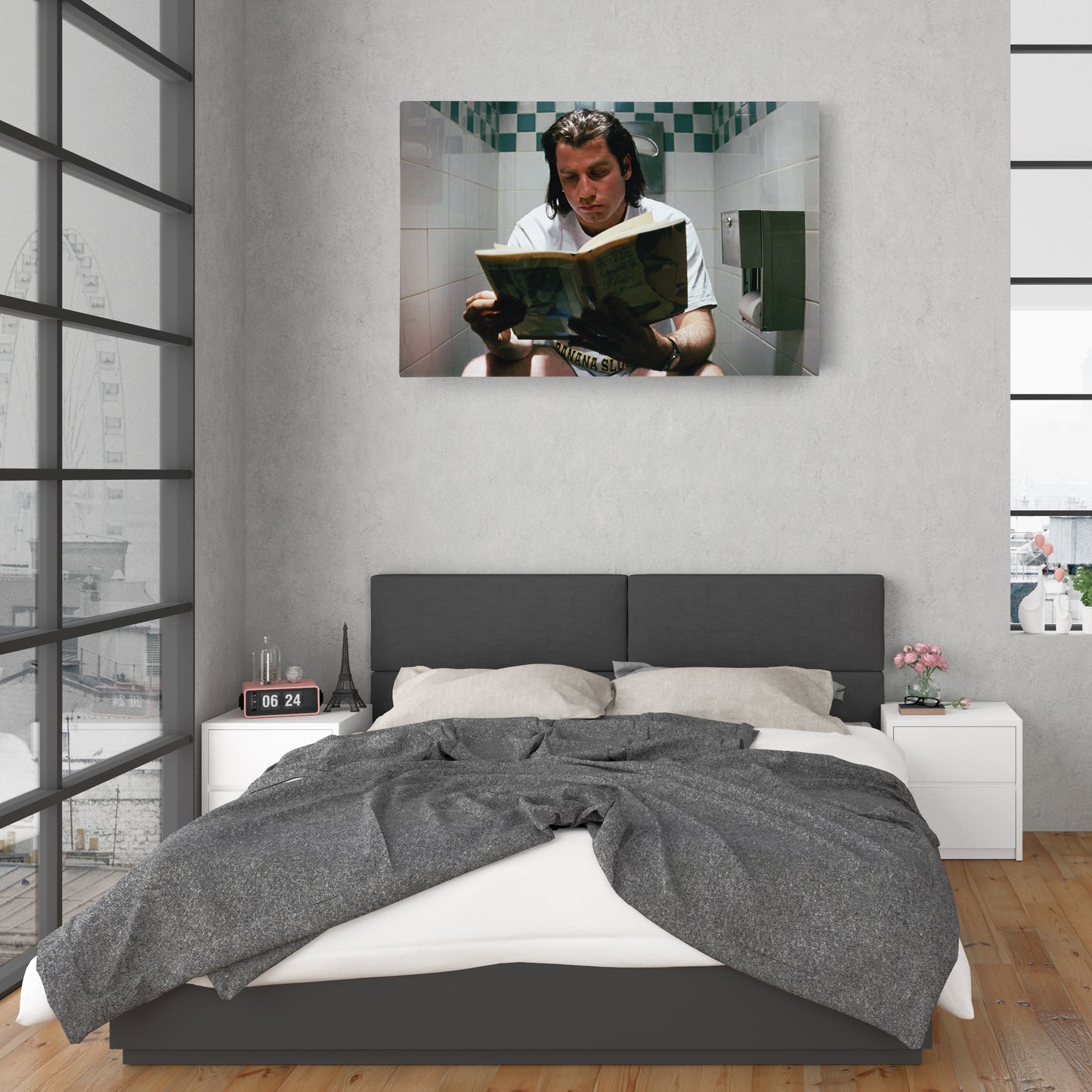Pulp Fiction Book Reading Canvas Wall Art – Famous Movie Moment Decor