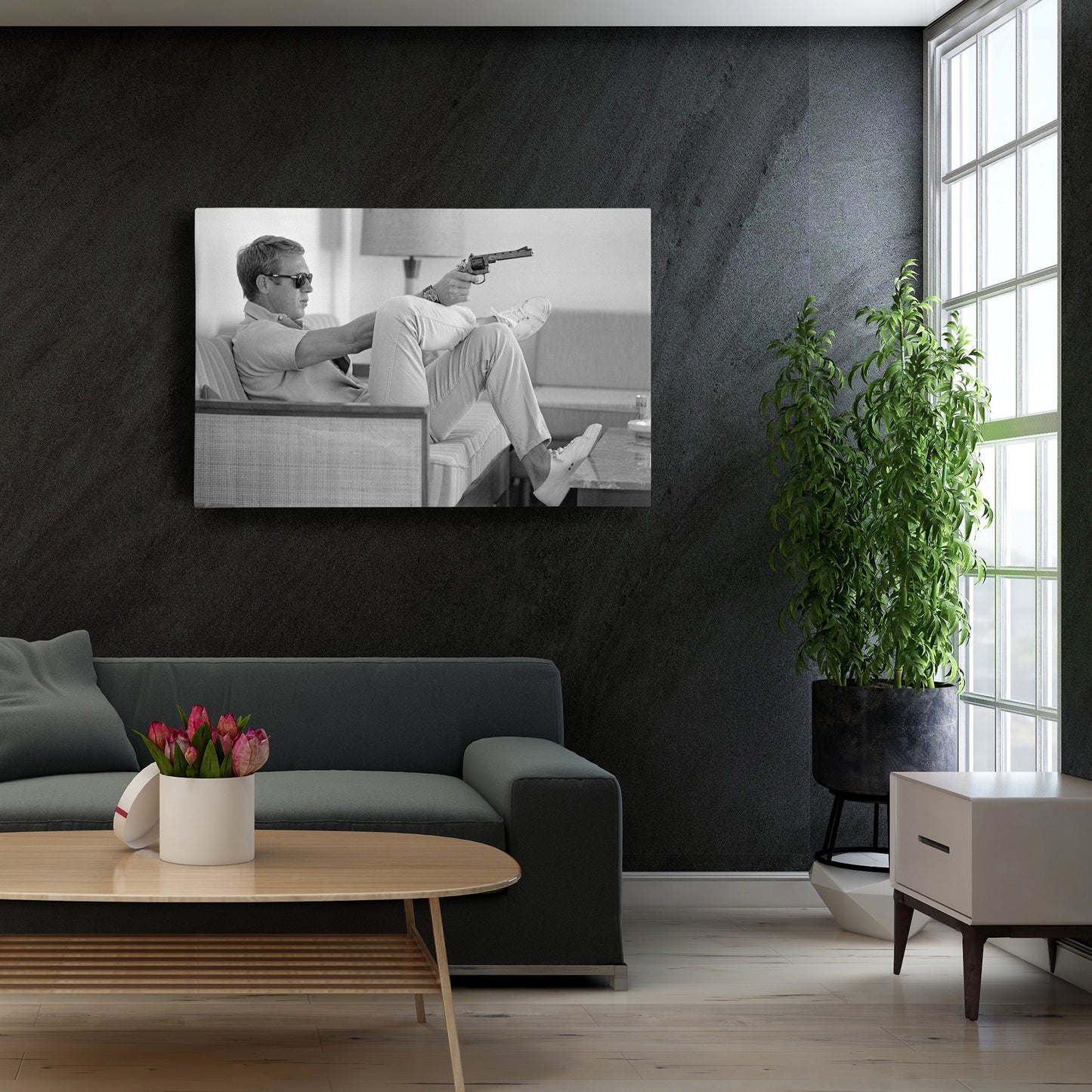 Steve McQueen with Gun Canvas Art – Legendary Movie Star Decor