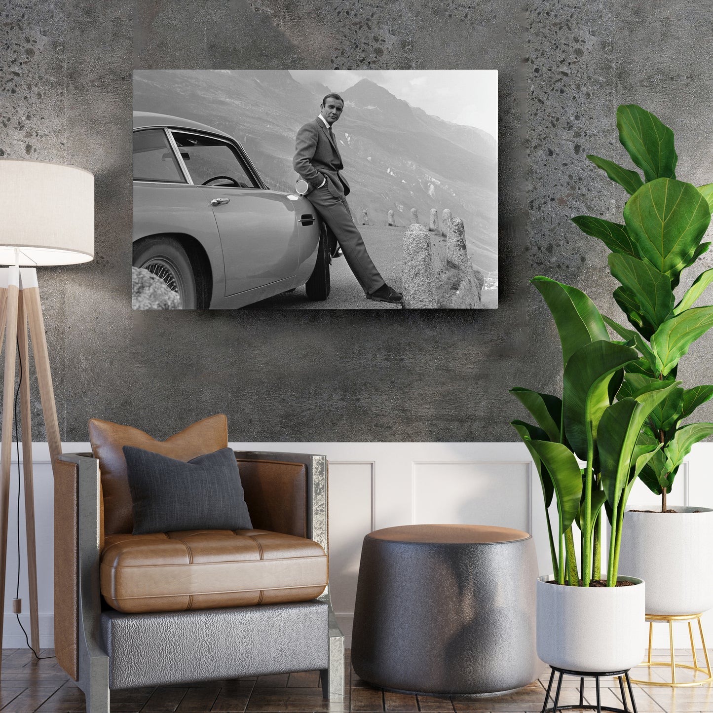 Sean Connery James Bond Aston Martin DB5 Canvas Art - Movie Wall Decor
