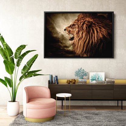 Roaring Lion Against Stormy Sky - Canvas Wall Art Decor